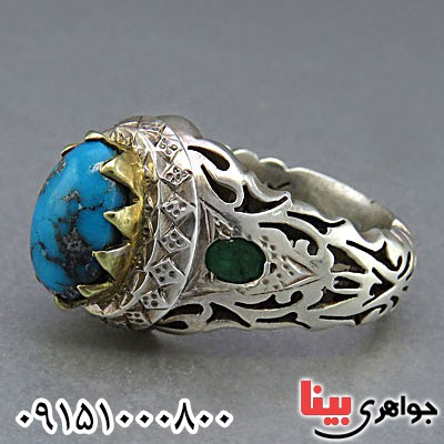 انگشتر فیروزه نیشابوری خوشرنگ فاخر مردانه _کد:24919
