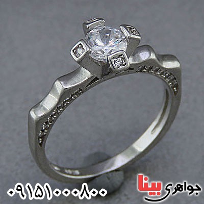 انگشتر نقره تک نگین رودیوم زنانه _کد:24969