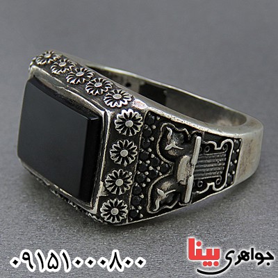 انگشتر عقیق سیاه (اونیکس) اسپرت ترک سیاه قلم _کد:24973
