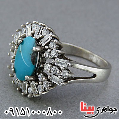 انگشتر فیروزه نیشابوری زنانه رودیوم زنانه