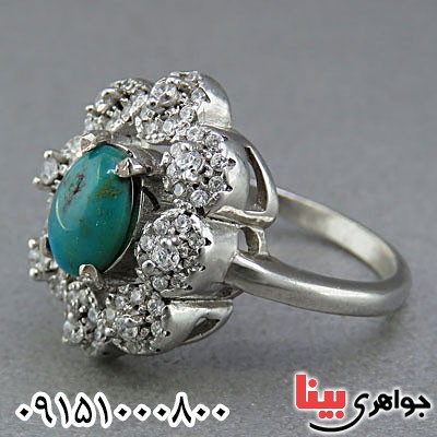 انگشتر فیروزه نیشابوری زنانه رودیوم خاص _کد:25031