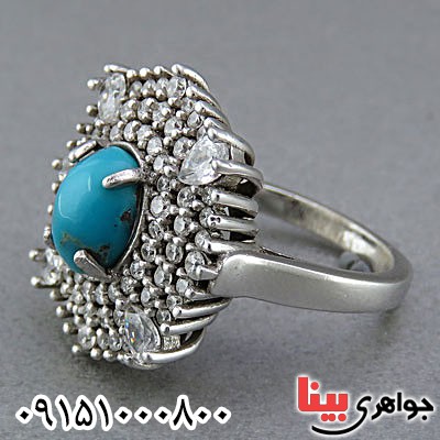 انگشتر فیروزه نیشابوری خاص و رودیوم زنانه _کد:25056
