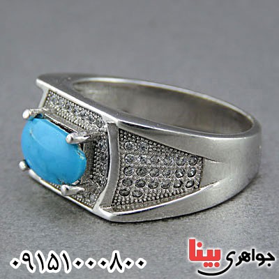 انگشتر فیروزه نیشابوری رودیوم خاص و شیک زنانه
