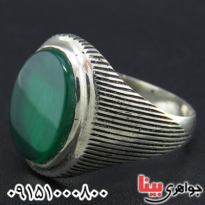 انگشتر عقیق سبز مردانه پشت بسته همراه با حرز امام جواد (ع) _کد:25104