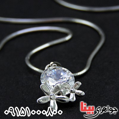گردنبند نقره تک نگین رودیوم زنانه همراه با زنجیر ایتالیایی _کد:25145