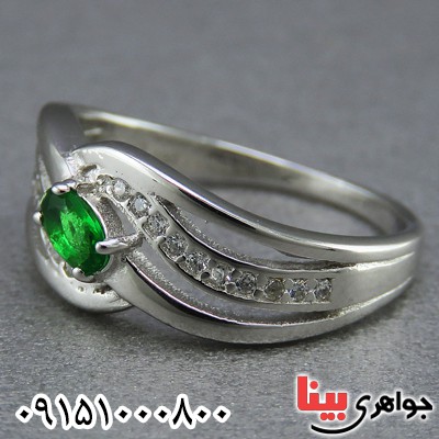 انگشتر زمرد صنعتی رودیوم زنانه بسیار زیبا _کد:25148