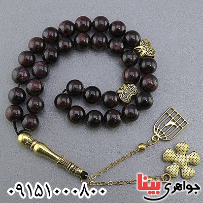 تسبیح یاقوت گارنت 33 دانه ای خوشرنگ با شرابه ای خاص و زیبا _کد:25162