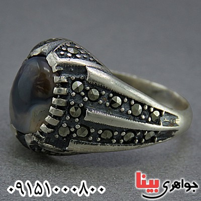 انگشتر عقیق شجری طبیعی مارکازیتی خاص و زیبا _کد:25172