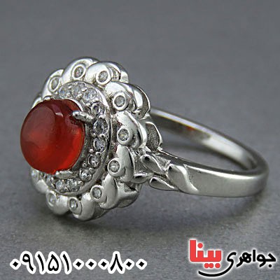 انگشتر عقیق یمنی سرخ رودیوم خوشرنگ _کد:25200