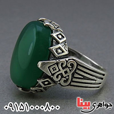 انگشتر عقیق سبز خوشرنگ مردانه _کد:25246