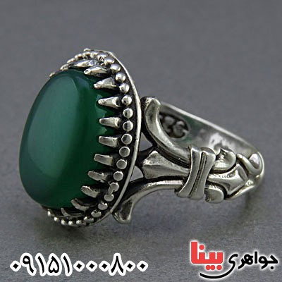 انگشتر عقیق سبز خوشرنگ بسیار زیبا مردانه _کد:25267