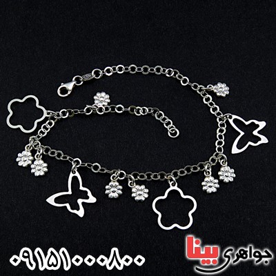 خلخال نقره زیبا زنانه با آویز گل و پروانه _کد:25289
