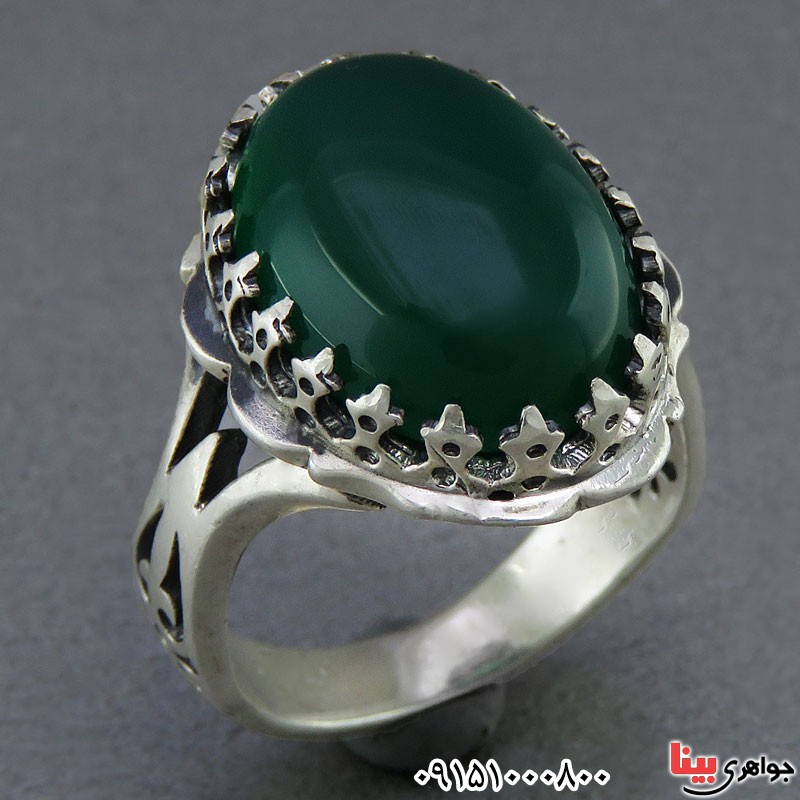 انگشتر عقیق سبز مردانه بسیار زیبا _کد:25296