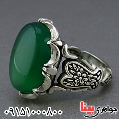 انگشتر عقیق سبز خوشرنگ مردانه بسیار زیبا _کد:25302