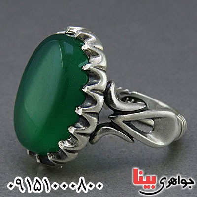 انگشتر عقیق سبز خوشرنگ مردانه _کد:25343