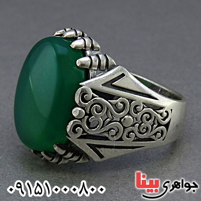انگشتر عقیق سبز مردانه خوشرنگ و خاص _کد:25417