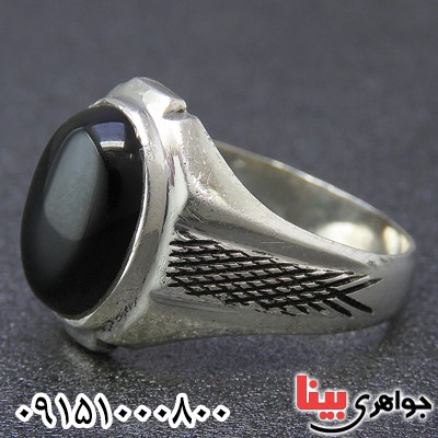 انگشتر عقیق سیاه (اونیکس) شیک مردانه همراه با حرز امام جواد (ع) _کد:25430