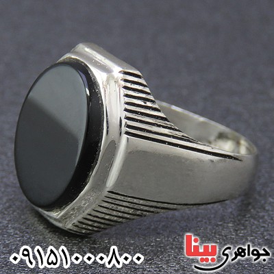 انگشتر عقیق سیاه (اونیکس) شیک مردانه همراه با حرز امام جواد (ع) _کد:25453