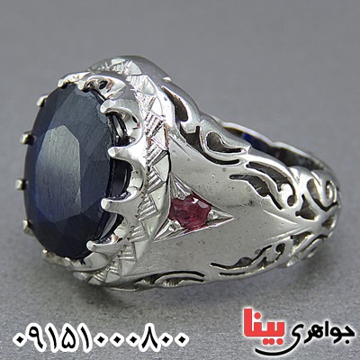 انگشتر یاقوت کبود دست ساز مردانه بسیار خاص _کد:25460