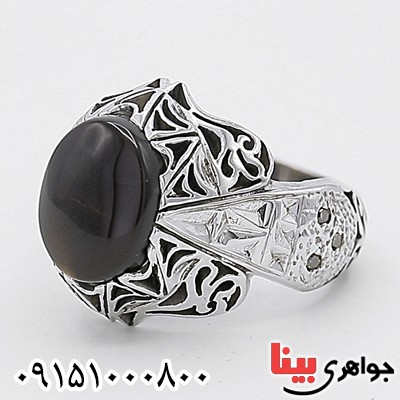 انگشتر عقیق یمنی جزع خاص و الماس مردانه فاخر _کد:25465