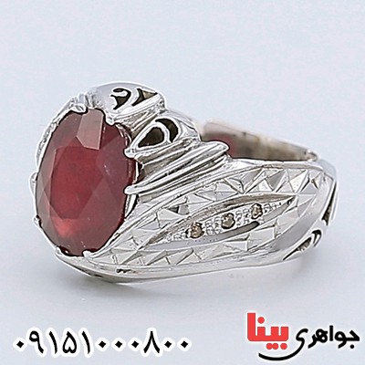 انگشتر یاقوت سرخ و الماس فاخر دست ساز مردانه