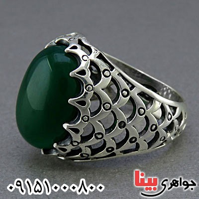 انگشتر عقیق سبز مردانه خوشرنگ و خاص _کد:25495