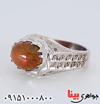 انگشتر اوپال دور الماس فاخر مردانه _کد:25527