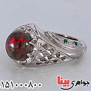 انگشتر اوپال خوشرنگ دور الماس مردانه فاخر بسیار زیبا _کد:25547