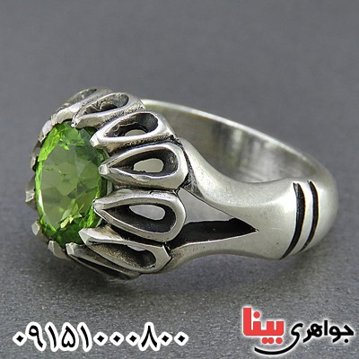 انگشتر زبرجد خوشرنگ مردانه دور اشکی _کد:25577