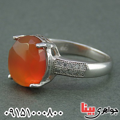 انگشتر عقیق یمنی سرخ رودیوم زنانه _کد:25582