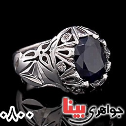 انگشتر یاقوت کبود و الماس دست ساز مردانه _کد:25630