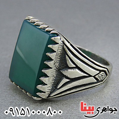 انگشتر عقیق سبز خوشرنگ مردانه بسیار زیبا _کد:25647