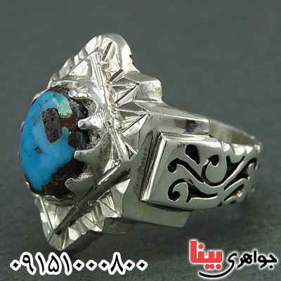 انگشتر فیروزه نیشابوری خوشرنگ مردانه دست ساز _کد:25653