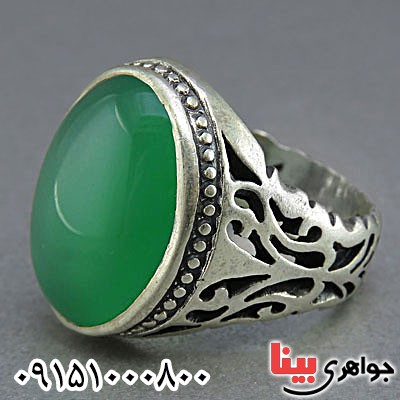 انگشتر عقیق سبز مردانه خوشرنگ زیبا _کد:25657