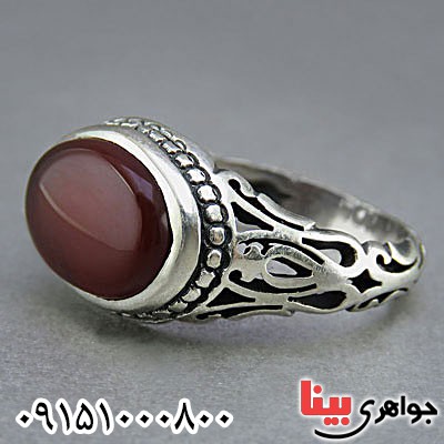 انگشتر عقیق قرمز خوشرنگ مردانه _کد:25662