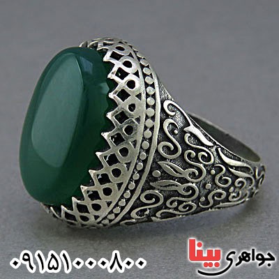 انگشتر عقیق سبز خوشرنگ و خاص مردانه _کد:25750