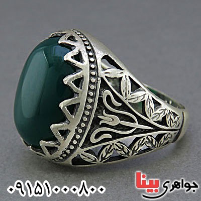 انگشتر عقیق سبز خوشرنگ و خاص مردانه _کد:25754