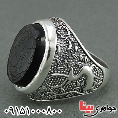 انگشتر عقیق سیاه (اونیکس) مردانه زیبا با حکاکی پنج تن انگشتر عقیق سیاه (اونیکس) مردانه زیبا با حکاکی پنج تن