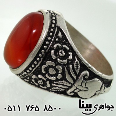انگشتر عقیق سلیمانی مردانه طرح گل