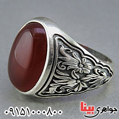 انگشتر عقیق قرمز خوشرنگ مردانه زیبا _کد:25809