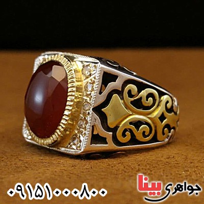 انگشتر عقیق یمنی سرخ خوشرنگ و فاخر با تراش الماسی