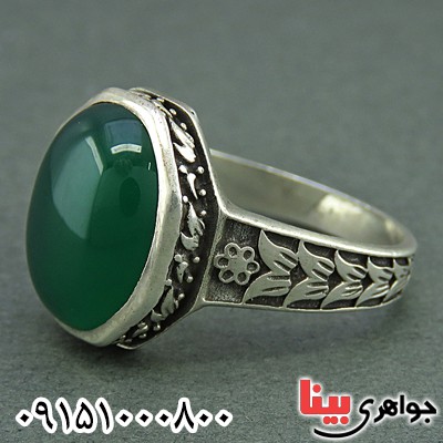 انگشتر عقیق سبز خوشرنگ و خاص مردانه _کد:25921