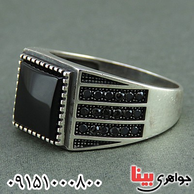 انگشتر عقیق سیاه (اونیکس) میکروستینگ مردانه _کد:25972