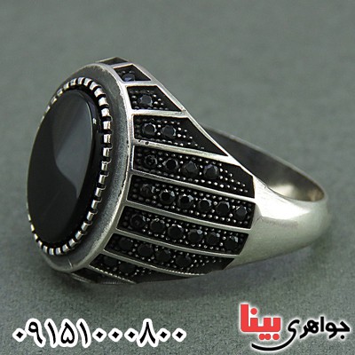 انگشتر عقیق سیاه (اونیکس) مردانه میکروستینگ بسیار زیبا _کد:25973