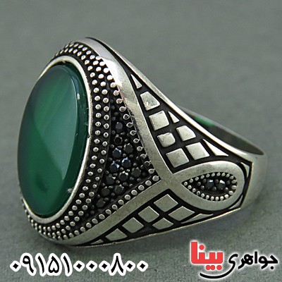 انگشتر عقیق سبز خوشرنگ میکروستینگ مردانه _کد:25976