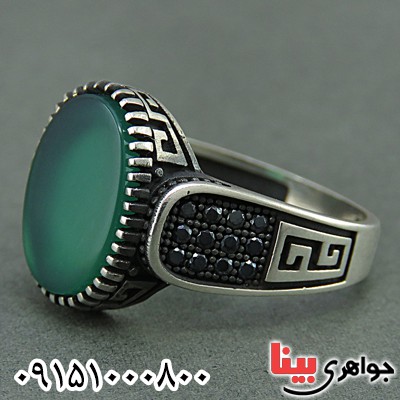 انگشتر عقیق سبز میکروستینگ مردانه خوشرنگ _کد:25977