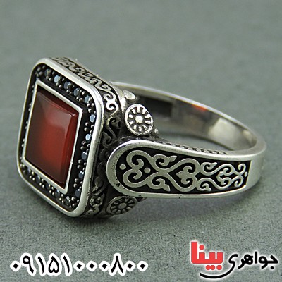 انگشتر عقیق قرمز میکروستینگ مردانه _کد:25978