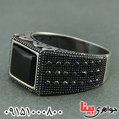 انگشتر عقیق سیاه (اونیکس) خاص و شیک میکروستینگ مردانه _کد:26000
