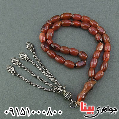 تسبیح عقیق یمنی 33 دانه ای خوشرنگ با شرابه ای خاص _کد:26013