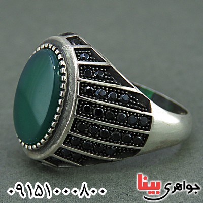انگشتر عقیق سبز میکروستینگ مردانه خوشرنگ _کد:26052